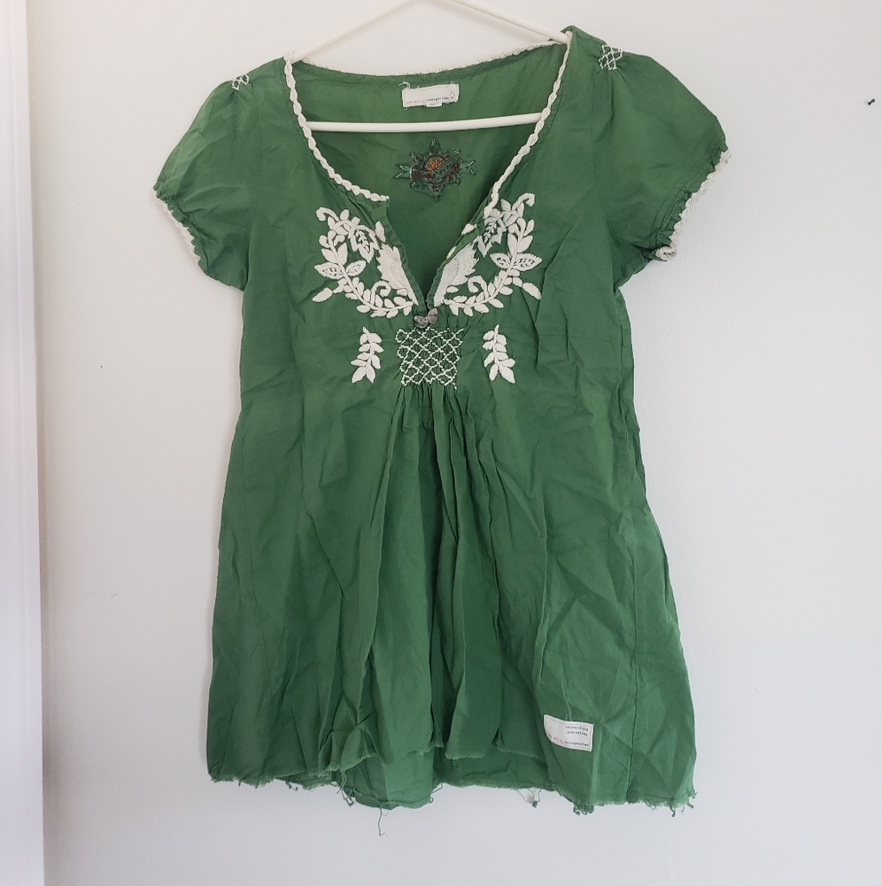 Odd Molly Embroidered top green Anthropologie